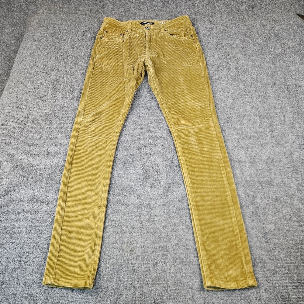 SERENEDE Mens Fitted Corduroy Pants 30 Mustard Yellow Gold Slim Stretch RN166138
